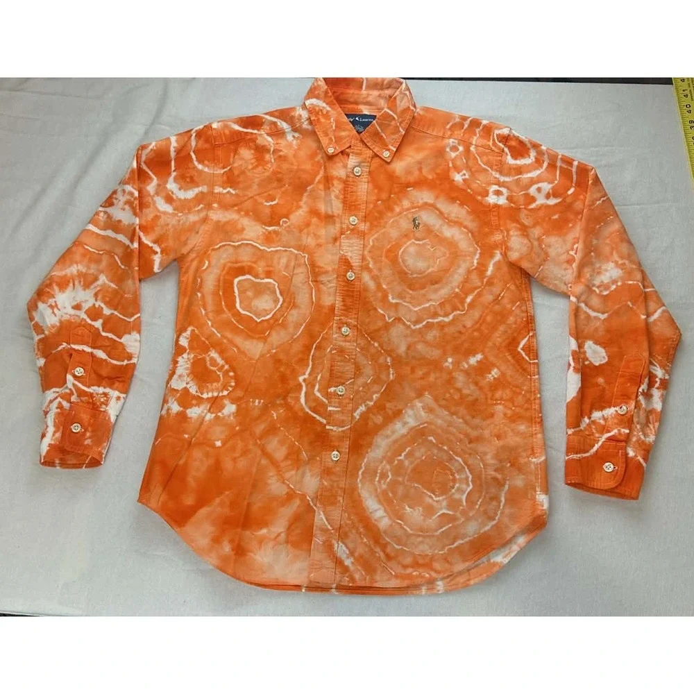 Ralph Lauren Kids Tie‎ Dye Button Down Orange White Youth 14